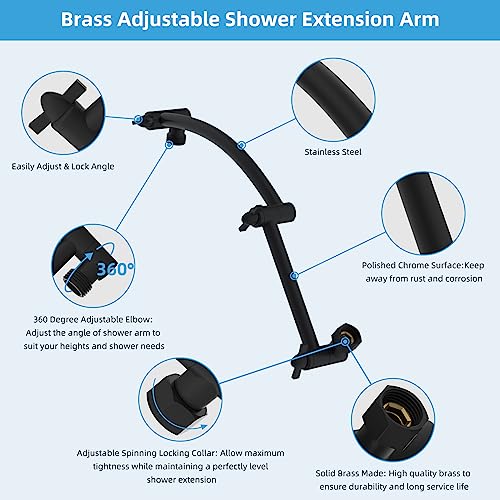Hibbent All Metal 16'' Shower Head Extension Arm, Matte Black - image 2