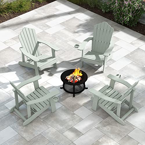 Image of Tangkula Oversized Adirondack Chair, Patio Lounge Chairs w /Adjustable Cup Holder, HIPS Armchairs Slatted Chair, Outdoor Weather Resistant Fire Pit Chair for Deck Backyard Garden Porch (4, Light Grey)