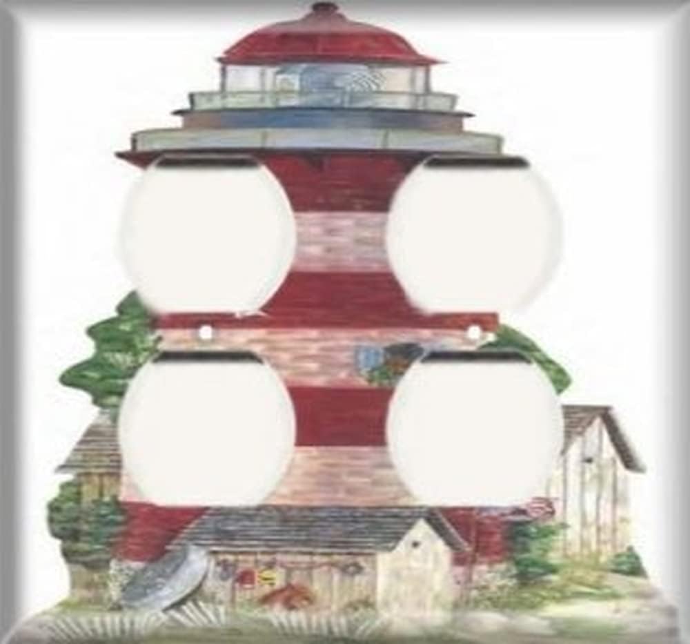 Decorative Outlet Cover Plate - Candy Cane Lighthouse - Double Duplex Receptacle