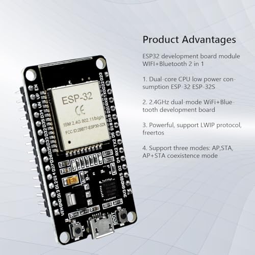 Image of Hosyond 2Pack ESP-WROOM-32 ESP32 Development Board WiFi Bluetooth CP2102 Dual Core 2.4GHz Microcontroller Compatible with Arduino IDE, NodeMCU