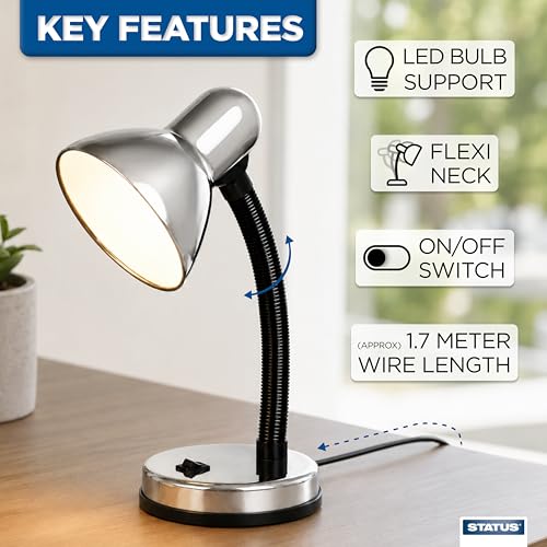 Image of Status Palma SBDL2028ESSLV16 Desk Lamp Flexible Desk Lamp Silver Desk Lamp Study Office Bedroom