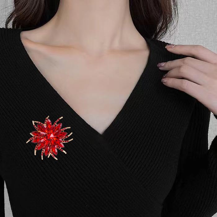 Image of Large Crystal Flower Brooch Pin for Women Red purple pink green Rhinestone Flower Lapel Pin Wedding Party Birthday Dance Banquet Dress Suit Ceremony Clothes Hat Bag Accessories Jewelry