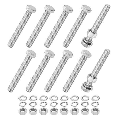 M METERXITY 10-Pack Hex Head Screw Bolt with Nuts Flat &amp; Lock Washers M12x85mm Stainless Steel Bolts and Nuts Kit Fully Threaded Metric Bolt Assortment for Equipment/Machinery