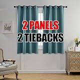 MIUCO Room Darkening Grommet Blackout Curtains for Bedroom 52 x 63 Inch Teal 2 Panels
