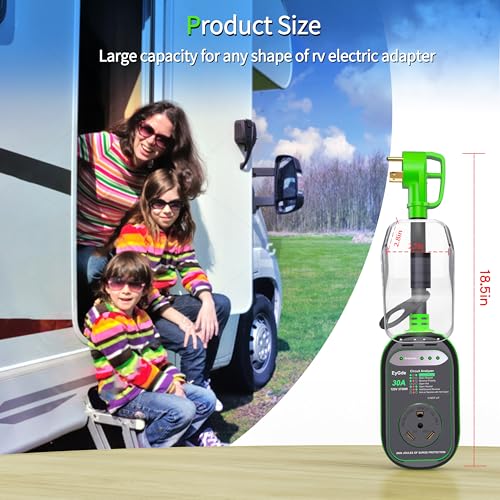Image of EyGde RV Surge Protector 30 Amp Waterproof Upgraded 8400 Joules Surge Protector for 30Amp Plug, Voltage Protection with Circuit Analyzer Power Guard for Camper Travel Trailer, Green