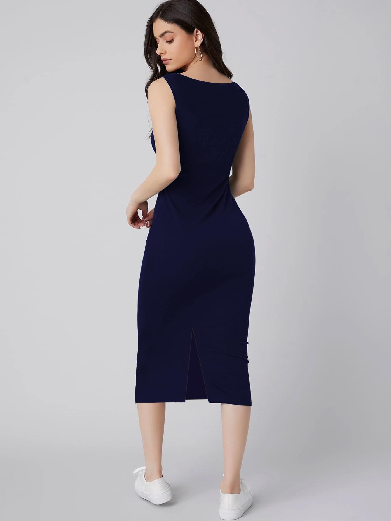 Toochki Dress For Women | Dresses For Women | Women Dress | One Piece Dress For Women Long |Bodycon Dresses | Bodycon Fit Dress | Midi Length Dress | Lycra Dress | Beach Outfits For Women Dark Blue