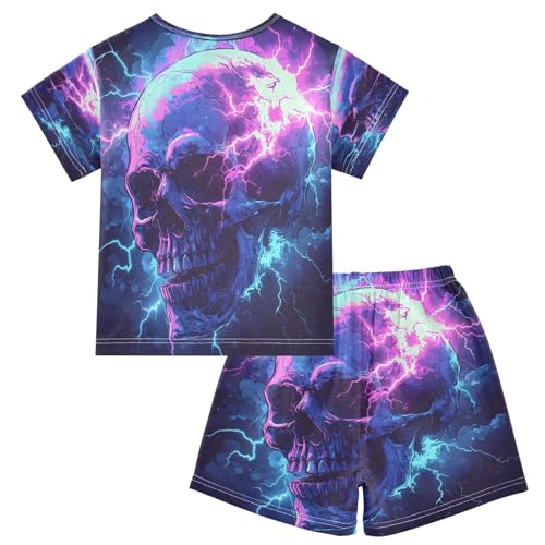 ALAZA Fantasy Magic Sugar Skull Pajamas Set Short Sleeve Cotton Sleepwear Summer Pjs 2 Piece 5-14Y2