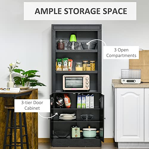Homcom 72" Kitchen Buffet With Hutch, Kitchen Pantry Cupboard With 2 Door Cabinet, And 2 Adjustable Shelves, Black #TOP3