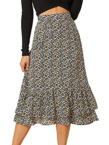Image of Allegra K Women's Printed Skirt 2025 Weekend Trendy Summer Chiffon Ruffle Tiered Flowy Midi Skirts