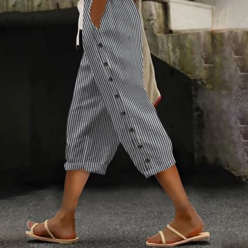 Striped Linen Pants Women Linen Capri Pants Lightweight Spring Summer for Women 2025 Ladies Pinstripe2