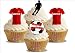 12 x Manchester Reds FC Happy Birthay Football Mix - Choose From UNFLAVOURED or VANILLA-SWEETENED Toppers - Fun Novelty PREMIUM STAND UP Edible Wafer Card Cake Toppers Decorations United