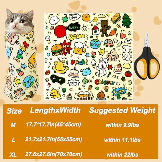 BABORUI Cat Grooming Wrap for Cutting Nails - Self-Adhesive Cat Swaddle Wrap with Nail Clipper, Anti-Scratch Cat Burrito Wrap for Nail Trimming, Cat Grooming Supplies-E7stOCBI