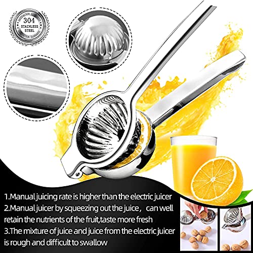 Lemon Squeezer Stainless Steel 304, Manual Citrus Juicer, Premium Squeezer For Lemons And Oranges, Gift Of Stainless Steel Ring Orange Peeler And Cleaning Brush Included #TOP2