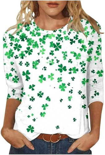 St Patricks Day Shirts for Women 2026 3/4 Sleeve Shamrock Clover Tunic Tops Casual Loose Saint Pattys Tshirts