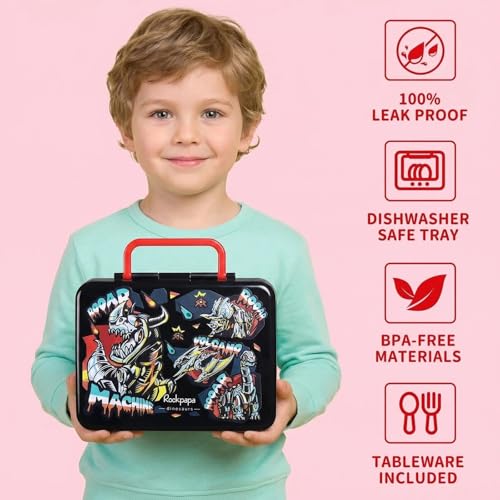 Image of rockpapa 5.5 Cups Bento Lunch Box for Kids, 5-Compartment, Machine Dino