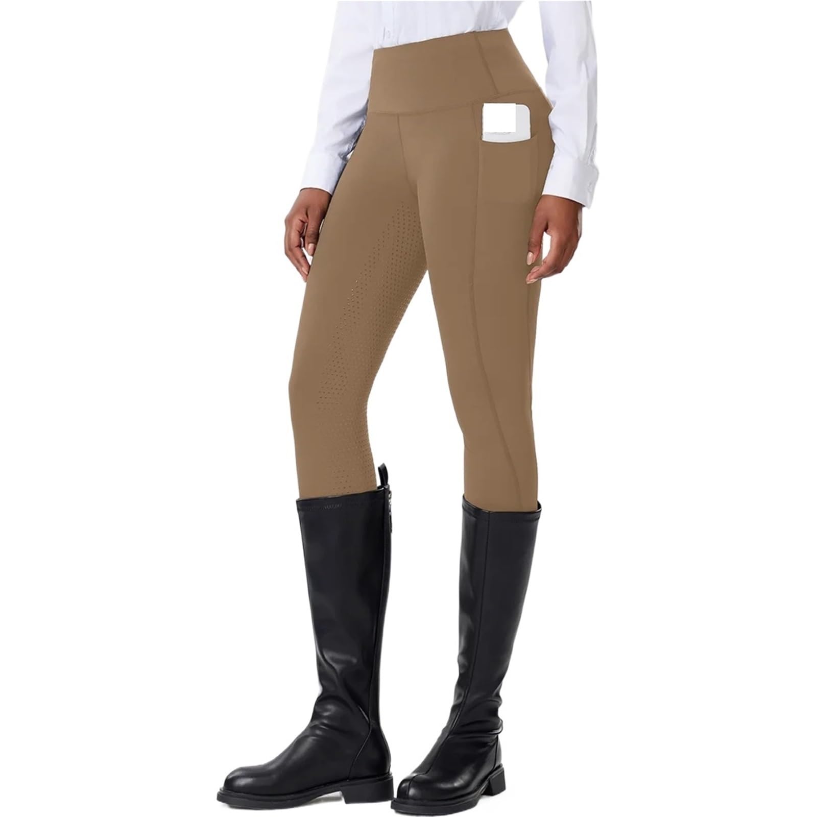 Einfarbige Reithose for Damen aus Silikon, rutschfest, elastisch, hohe Taille, Bauchkompression, eng anliegende Für Reitsport