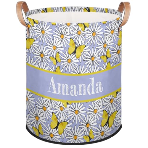 Personalized Laundry Hamper with Name Custom Name Collapsible Dirty Clothes Basket Circular Laundry Baske with Handles for Bathroom Bedrooms Dorm Chrysanthemum