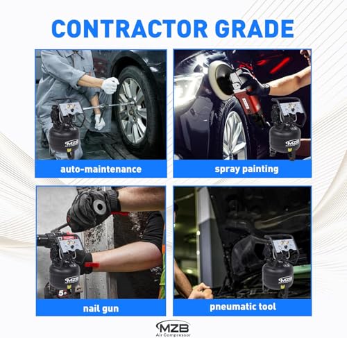 MZB 8 Gallon Ultra Quiet Air Compressor 110V/ 60Hz Steel Tanks Oil-Free 79dB Noise Level Air Compressor for Spray Painting, Auto Repair, Carpentry Decoration