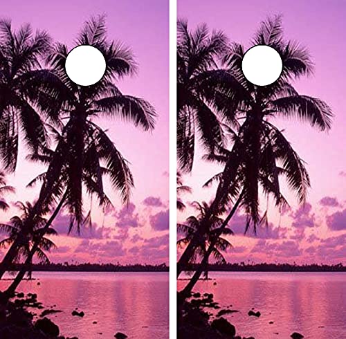 GRAPHIX EXPRESS C163 Palm Trees Beach Cornhole Board WRAP Wraps Laminated Board Boards Decal Set Decals Vinyl Sticker Stickers Bean Bag Game Vinyl Graphic Tint Image