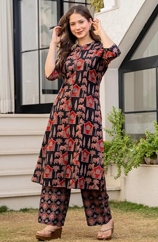 Image of rytras Women Printed A-Line Kurta Set with Palazzo Pants