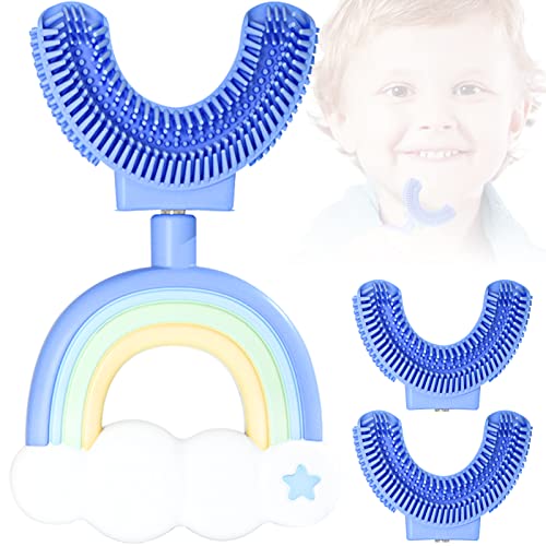 U Förmiges Kinder Zahnbürste,360° Mundzahn Reinigungs mit 2 Zahnbürstenköpfen,All Rounded Kinder U-Form Zahnbürste,Reinigungs Zahnbürste, Zahnpflege Bürste,Manuell Weiche Silikonborsten 2-7 Jahre Cover