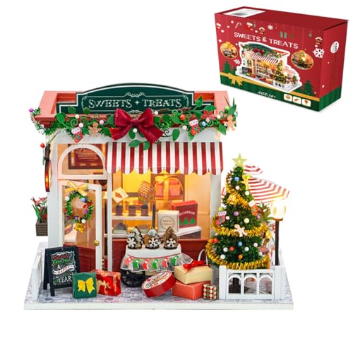 DIY Miniature House Kit for Adult and Teens Christmas Candy House Building Kit for Family and Friends Mini Wooden Dollhouse Kit for Halloween Christmas Birthday Gifts