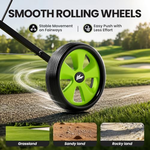 Image of 2-Wheel Golf Pull Cart - Lightweight Foldable Golf Push Cart with Durable Steel Frame, Adjustable Web Straps, Compact Design for Walking Golfers