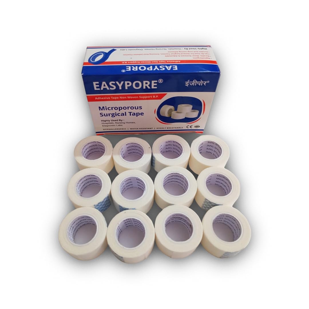 Easypore Microporous Medical Surgical Tape - 1 inch-(12 rolls) | Adhesive Paper Tape for Wound Dressing, Non-Woven Surgical Paper Tape. | Medical Adhesive Tap and Dressing Attachment