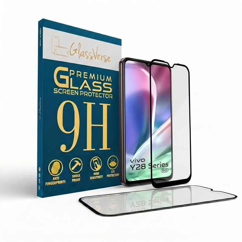 Image of GlassVerse 9H Gorilla Tempered Glass for Vivo Y28e 5G | HD Clarity Screen Protector, Ultra Strong 9H Protection, Edge to Edge, Case Friendly, Hassle-less Installation Kit Included. (Pack of 1)