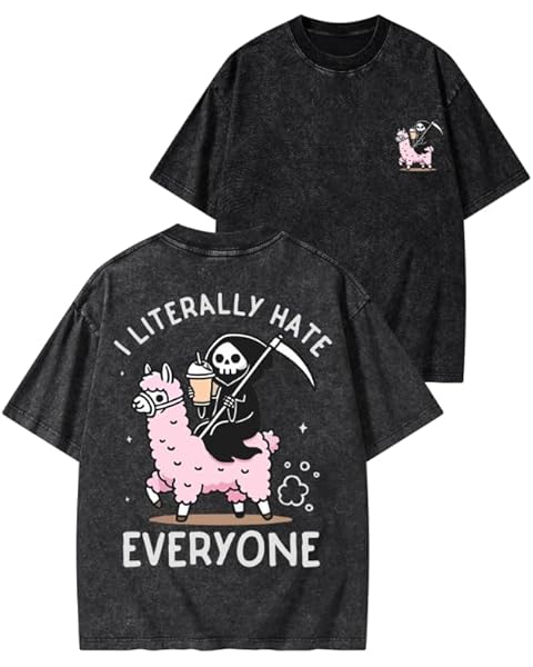 I Literally Hate Everyone Printed Women's Gym Shirt - Novelty and Fun Design, Washed Heavyweight Cotton Gym t-Shirt