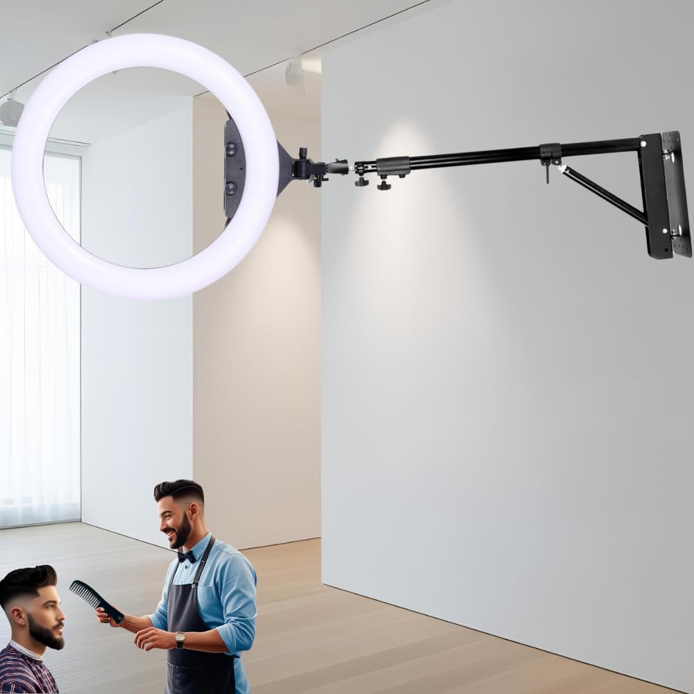 Led anello ring dimmerabile + telecomando+ staffa braccio parete soffitto 360° barber shop estetista salone 2700k-6500 k
