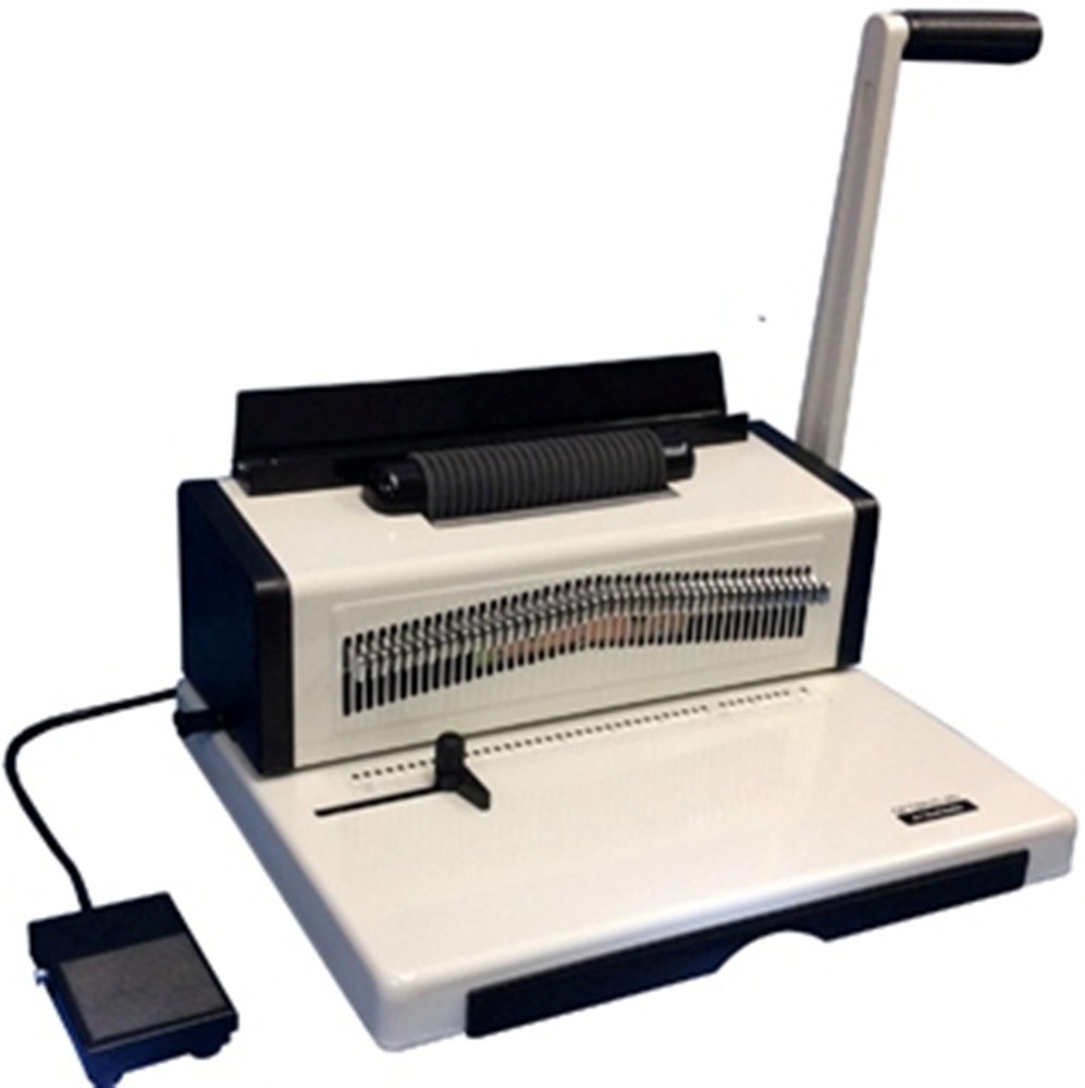 Tamerica Optimus-46i Manual Coil Puncher with Electric Inserter; Punches Up to 20 Sheets per Lift of 20 Lb Bond Paper; Horizontal Paper Load; Adjustable Punch Depth and Edge Guide