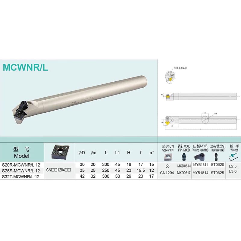 1 szt. S20R MCWNR12 S25S MCWNR12 Tokarka Wewnętrzny wytaczak MCWNL Indeksowany uchwyt narzędzi tokarskich do maszyny CNC(S25S MCWNR12 Right)