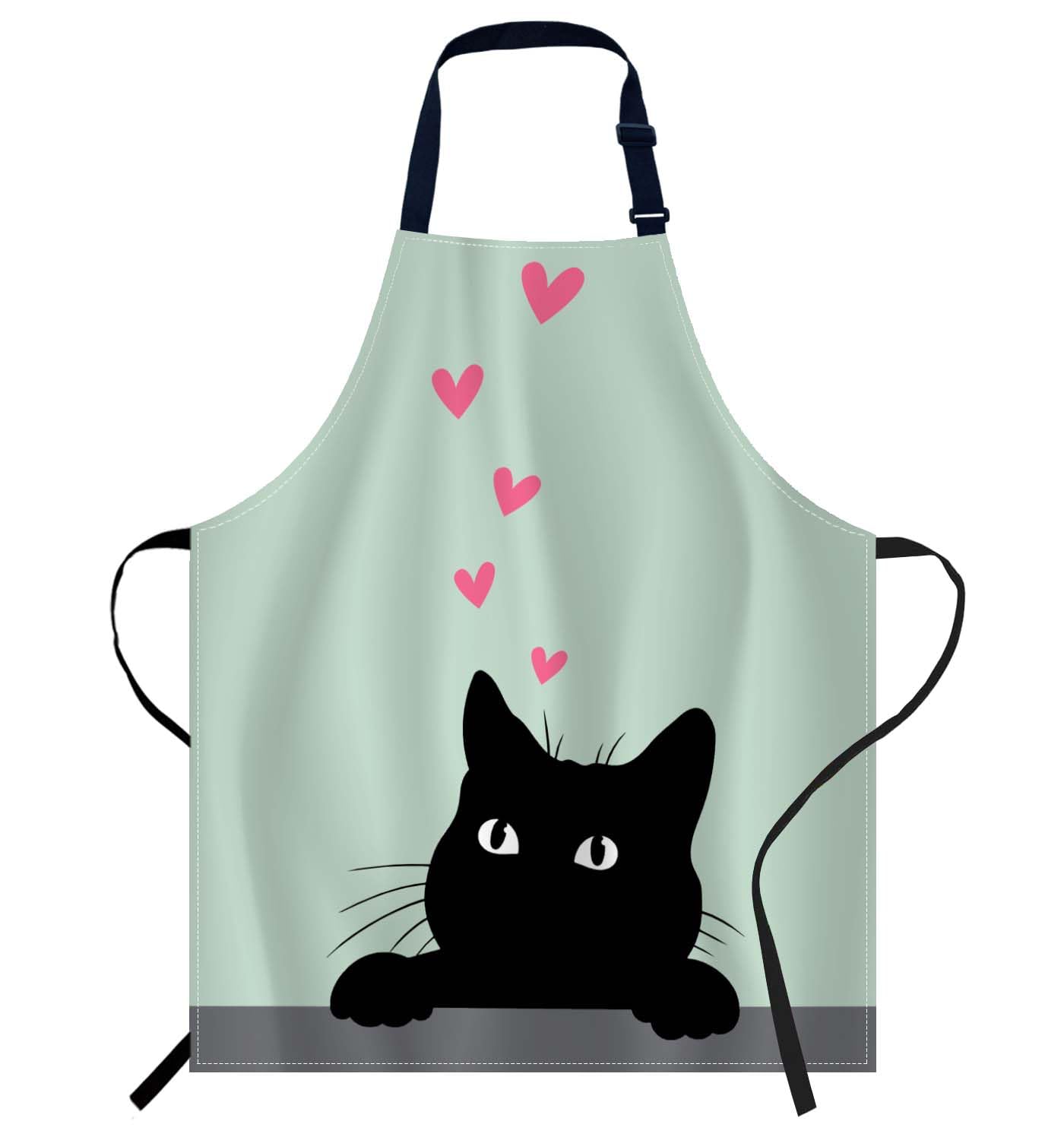 Smooffly Funny Cat Love Apron, Adjustable Neck Bib Apron for Men Women 27x31 Inch, Unisex