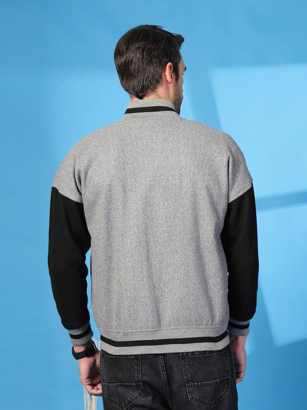 Image of CHKOKKO Men's Oversized Varsity Jacket with Snap Button Closure and Patch Design Trendy Comfortable Outerwear for College Travel and Casual Wear