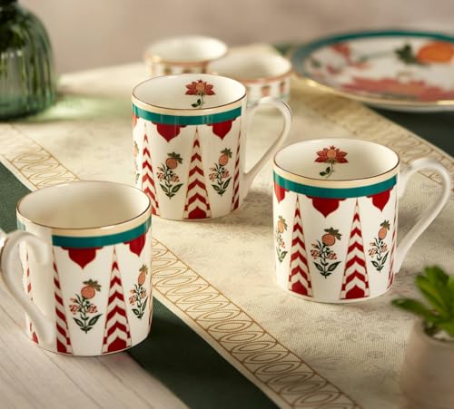 Image of India Circus by Krsnaa Mehta Blushed Orchard Melon Coffee Mug | Tea Cup with Handles | Dishwasher Safe | Designer Multicolor, Set of 6, 220 mL Each