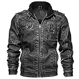 Echtes Lederjacke Herren Jacke Echtleder Trucker Jacke Fleece Gefüttert Winterjacke mit Viele Taschen Warm Winter Mantel Übergangsjacke Stehkragen Militär Jacke Army Feldjacke Funktionsjacke