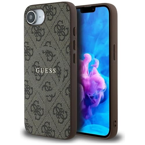 CG Mobile Guess 4G Ring Classic Logo Compatible avec MagSafe Coque pour iPhone 16e (Marron)