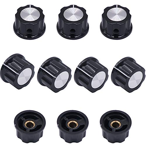 Taiss 10pcs Potentiometer Knob Silver Tone Top Rotary Knobs for 4 mm Dia. Shaft,Top Diameter: 16mm Black A01-4mm