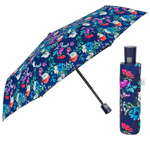 PERLETTI Parapluie Femme Pliant Automatique Motif Rayé Pois Fleur - Ombrelle Dame Incassable Compact Anti Retournement - Parapluie Mini Petit Pliable -...