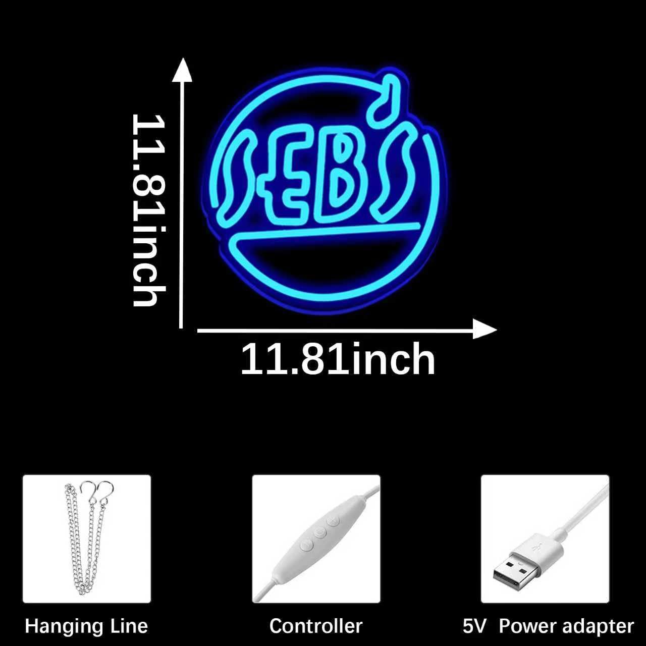 Seb's - Insegna al neon a LED blu jazz, per decorazione da parete, dimmerabile, alimentata tramite USB, per camera da letto, bar, club, ufficio, studio, feste, fan della musica, idea regalo