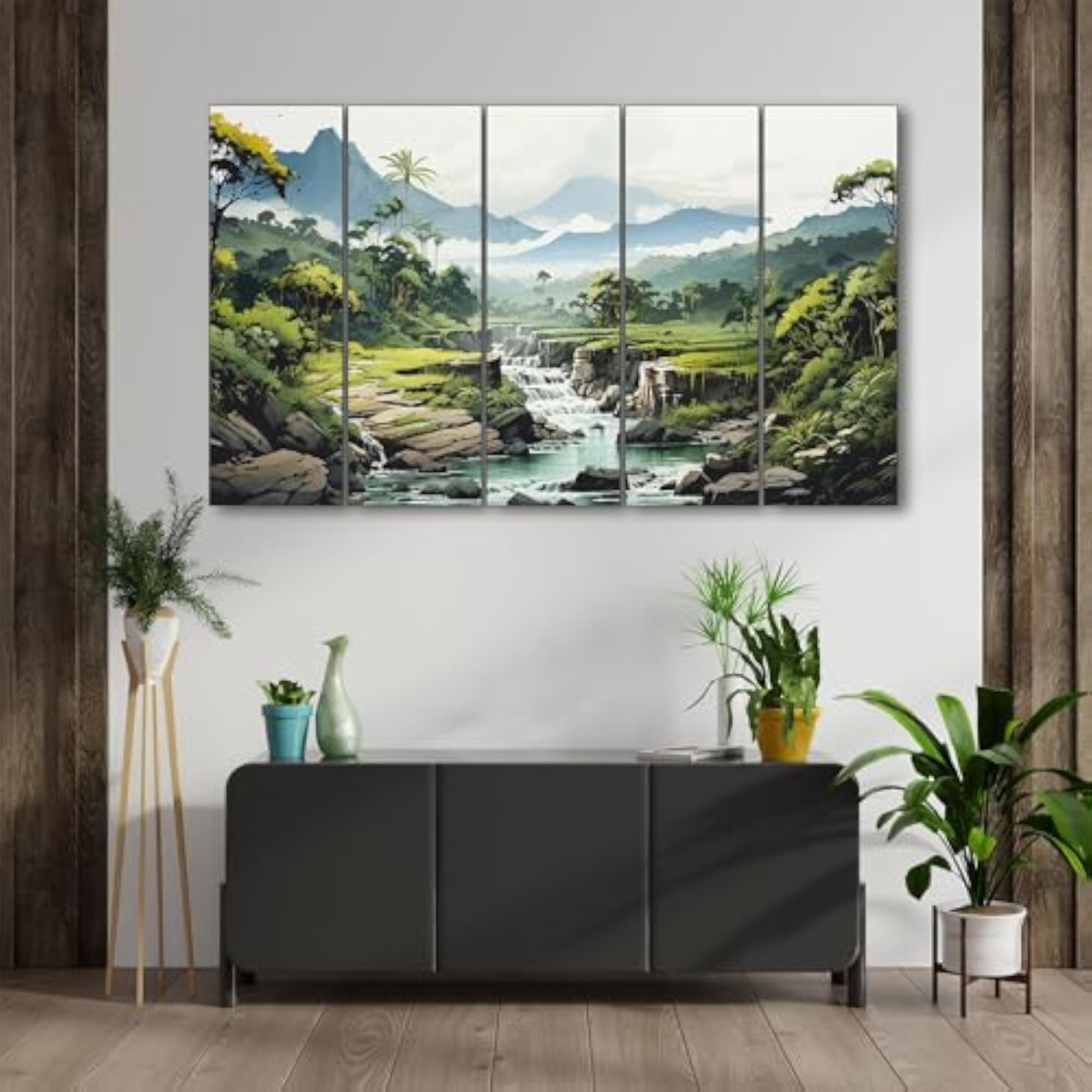 Landscape Mountains Sea Painting with Frame, Big Size