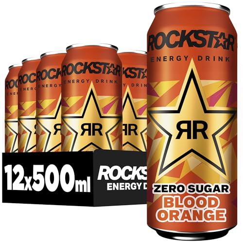 Rockstar Energy Drink Blood Orange - Zero Sugar - Koffeinhaltiges Erfrischungsgetränk mit Blutorange Geschmack ohne Zucker, EINWEG (12 x 500ml) 1