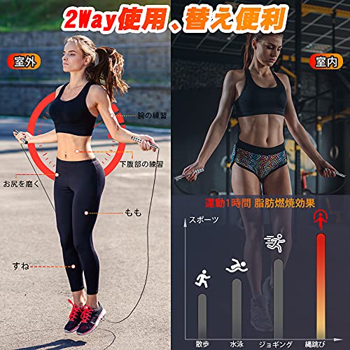 HAPYTHDA なわとび 2way跳び式 エア縄跳び 加重鉄付き こども/大人用なわとび 有酸素運動 脂肪燃焼 室内/屋外 トレーニング用 スポーツ用品 長さ調整可能 3枚目