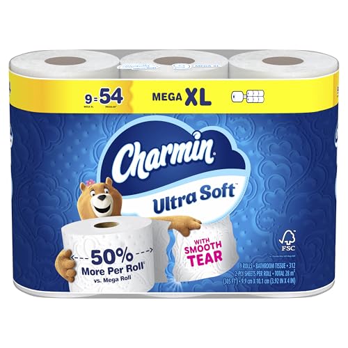 Image of Charmin Ultra Soft Toilet Paper, 9 Mega XL Rolls = 54 Regular Rolls, 2-ply Bath Tissue