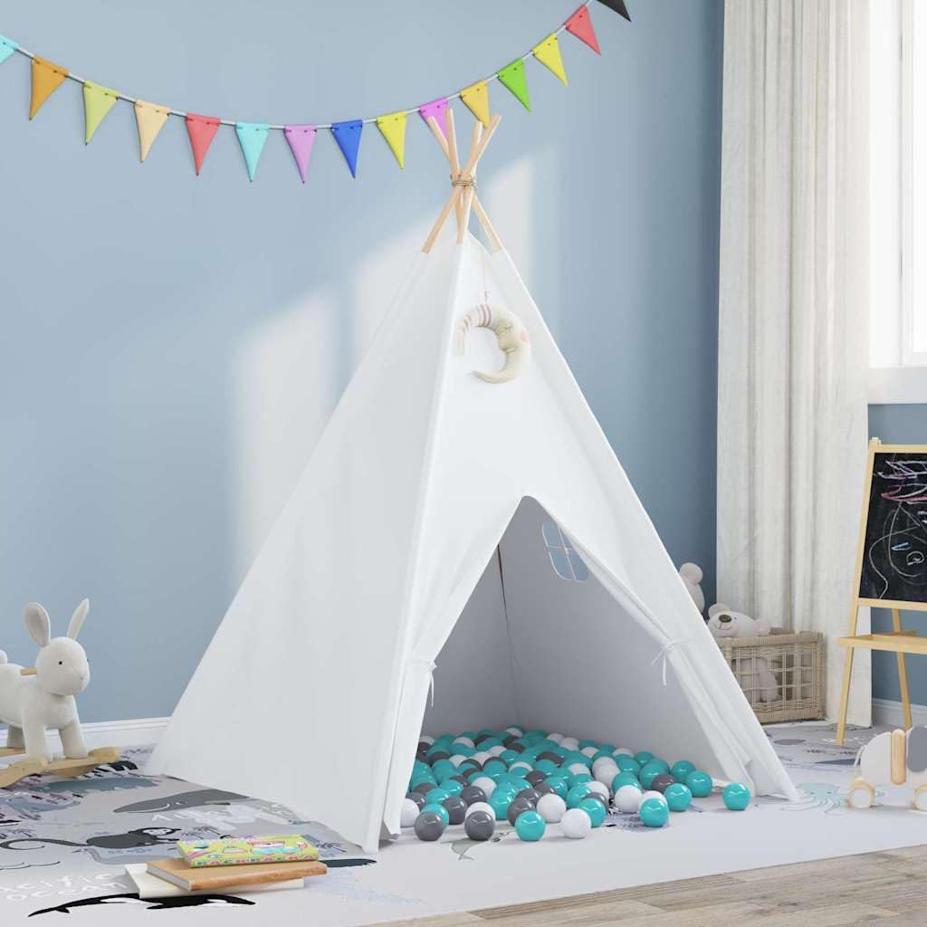 Teepee Zelt Weiß 120 x 120 x 150 cm Stoff und Plastik, leichtes Spielzelt für Kinderzimmer und Garten, tragbares Tipi Haus für drinnen draußen, kreatives Spielen und Verstecken