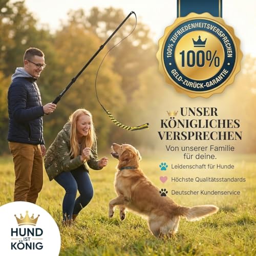 HUND IST KÖNIG Reizangel für Hunde - Profi Hundeangel für ultimativen Spielspaß & körperliche Auslastung - inkl. 2 Tauen + Ersatzseil + eBook - robust & leicht, für große & kleine Fellnasen