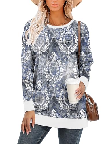 BETTE BOUTIK Women's Drop Long Sleeve Sweatshirts Casual Crewneck Tunic Tops Sweartshirts With Side Slits S-3XL