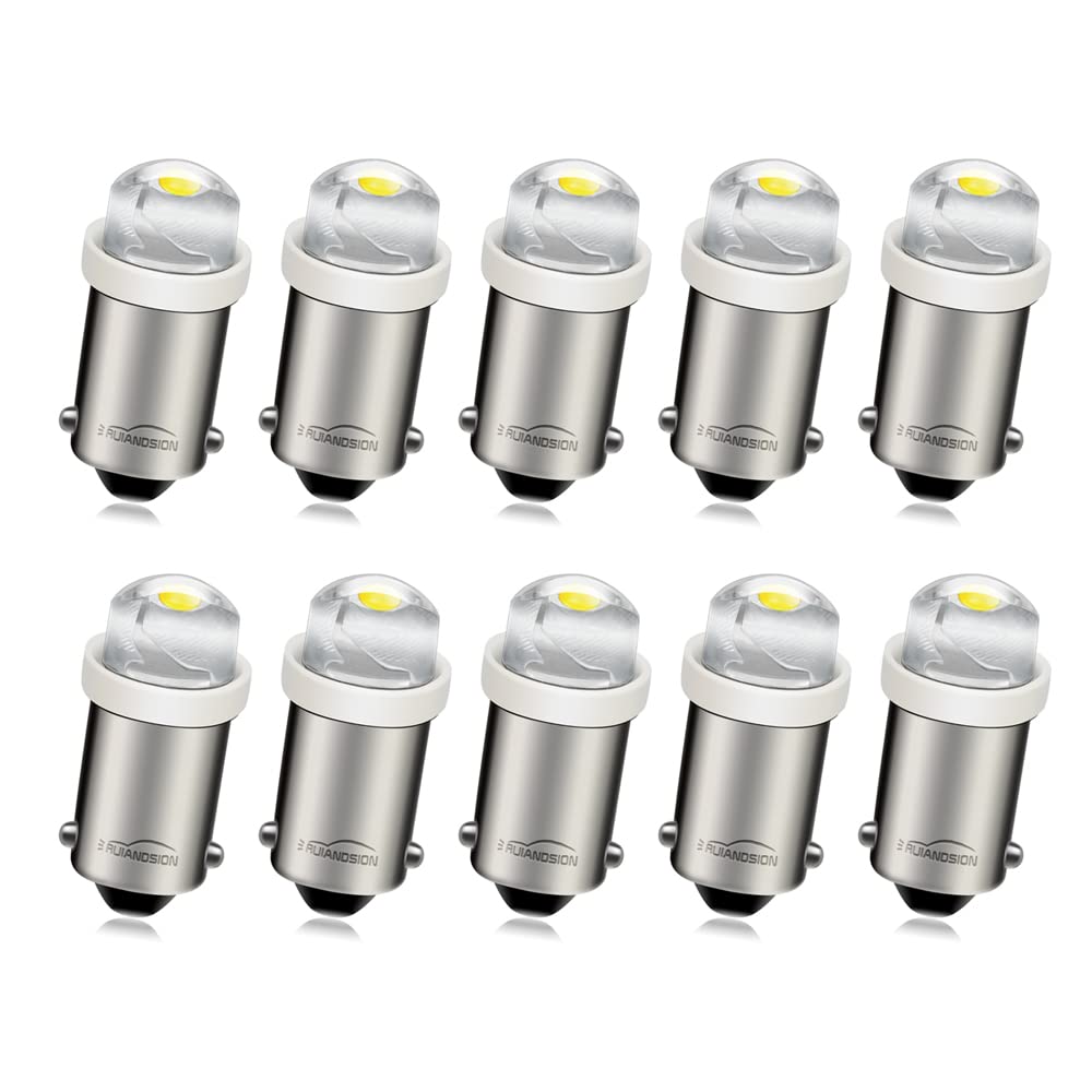 Ruiandsion BA9S LED Bulb 110V-130V AC/DC White LED Miniature Bayonet 9mm BA9s Base LED Replacement Bulb for Indicator Warning Lights (Pack of 10)