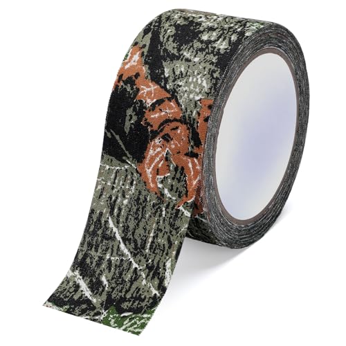 Treaful Camo Duct Tape 1 Roll 2 in x 10.9 yd Adhesive Camouflage Stealth Silencing Strips Camo Wrap Tape Grip Stretch Bandage for Outdoor Sports Hunting Camping Gear Protective-Maple Camo